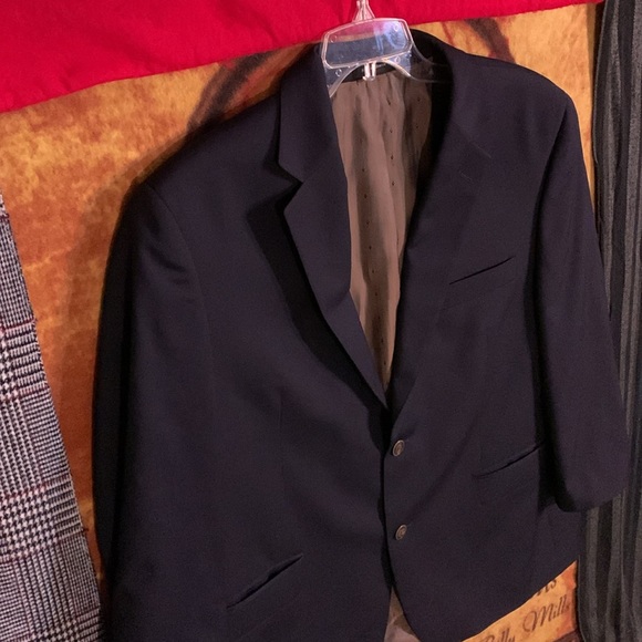 JOSEPH & FEISS Gold-men’s navy blue wool long sleeve triple-button suit jacket - Picture 2 of 11